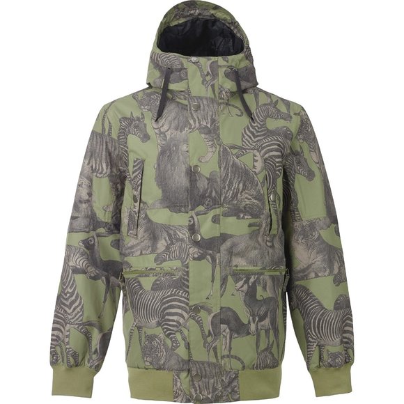NEW Burton TWC Primetime Snowboard Jacket!  Green With Cool Safari Animal Print - Picture 1 of 4
